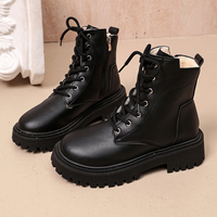 Bottines à lacets pour femmes, fermeture éclair latérale, plateforme épaisse, bout rond, en cuir PU, noires et crème, chaussures d'hiver