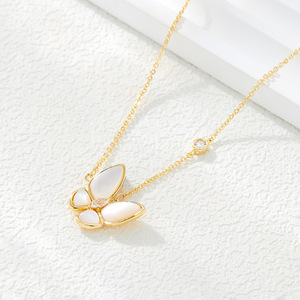 Butterfly Necklace Natural Seashell Gold Plated Pendant Chain For Women Everyday Wear Fine Jewelry - Product Image 1