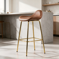 Tabouret de bar tissé de luxe léger avec coussin de selle, sans dossier, pieds en métal, hauteur fixe, pour bar domestique et îlot de cuisine