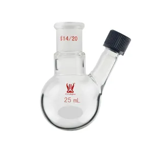 10-500 ml Doppelhalsausschnitt runde Unterseite Kochflasche dickwandige Glas-Verbrühflasche mit gewindetem Seitengefühl