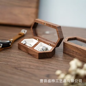 Hexagon Wooden Jewelry <b>Box</b> With <b>Mirror</b> For Rings Storage Desktop Organizer Retro Color Solid Wood Design - Product Image 2