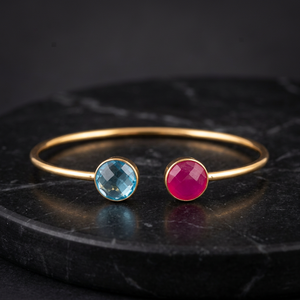 Handmade Stainless Steel Women's Trendy 14k Gold Plated Gemstone <b>Earrings</b> & Fashion Bangle - Product Image 2