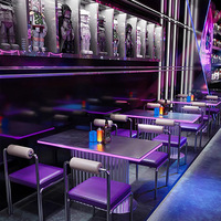 Ensemble de tables et chaises de bar commerciales illuminées pour la nuit, canapé KTV en cuir PU, formes carrées, design moderne, robuste pour restaurant