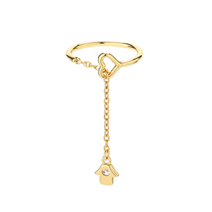 Nouvel arrivage de bague à breloques en forme de cœur étoile et de papillon avec zircone et chaîne en laiton plaqué or 18 carats bague ouverte pour femmes - Product Image 2