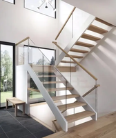 Escalier métallique préfabriqué de haute qualité, escalier en U à double face en acier, escalier droit intérieur en bois en teck
