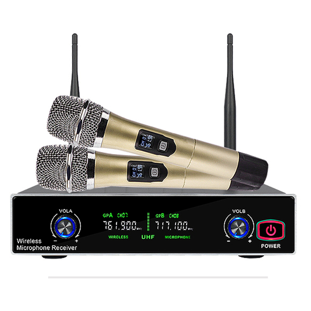 E/Dual Channels VHF Professional Wireless Microphone System for Stage Performance
