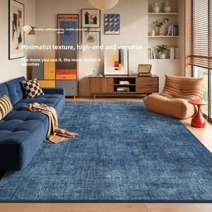 Tapis Bauhaus bleu, style moderne du milieu du siècle, inspiré du design Bauhaus, revêtement de sol imperméable, décoration pour salon et chambre à coucher - Product Image 1