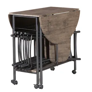 सस्ते लकड़ी के शीर्ष पोर्टेबल Foldable दौर खाने साइड टेबल के साथ सेट 4 कुर्सियों