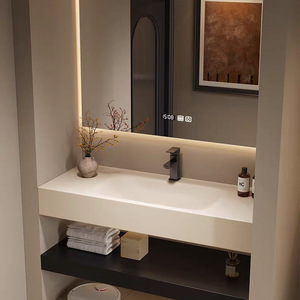 Italian Light Luxury Style Lacquer Finish MDF Cabinet Smart <b>Mirror</b> Integrated Basin Bathroom <b>Vanity</b> Unit for Hotel Use - Product Image 3