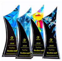 3d cristal trophée carré sablage trophée en cristal Personnalisé de conception spéciale en gros feu flamme en forme de trophée en verre de cristal