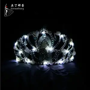 Mahkota Berlian Imitasi untuk Pesta, Lampu Malam Berkedip LED Mahkota Tiara