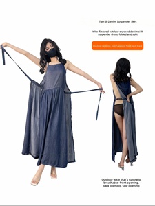 Vestido Camisero Erótico de Tencel Vaquero para Exteriores con Cintura Holgada, Falda Ancha <span class=keywords><strong>en</strong></span> Línea A y Aberturas Superpuestas - Ideal para Citas de <span class=keywords><strong>Pareja</strong></span> - Product Image 6