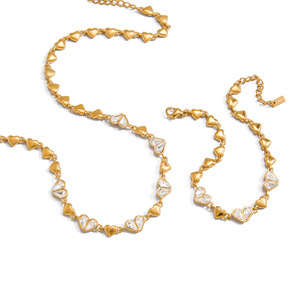 Ensemble collier et bracelet tennis en strass en forme de cœur, couleur or, bijoux à porter au quotidien pour femmes - Product Image 5