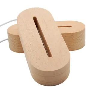 5v usb lampe 3d led ovale base de veilleuse en bois pour éclairage laser plexiglas acrylique led support de lumière