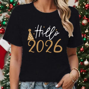 Ciao 2026 famiglia abbinata felice anno nuovo di natale T-shirt di alta qualità di cotone T-shirt festa festa vestiti delle donne Tshirt - Product Image 1