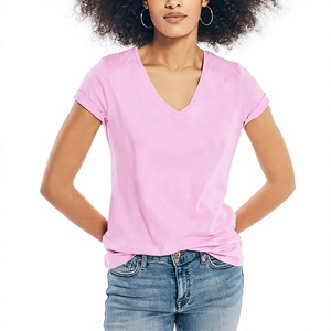 Women's V Neck Tee Custom Private Label Bulk Order Cotton T Shirt Supplier Summer Short Sleeve Women's T-shirts Yoga <b>Top</b> - Product Image 1