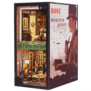 Modèle miniature Cutebee en bois 3D, bibliothèque miniature, série détective, maison <span class=keywords><strong>de</strong></span> poupée, agence <span class=keywords><strong>de</strong></span> détectives, coin lecture avec couvercle anti-poussière - Product Image 1