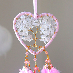 Dreamcatcher pink t Woven Net Agate Piece Dreamcatcher Wedding Feather Creative Original Hanging <strong>Wind</strong> <strong>Chime</strong> Gift - Product Image 6
