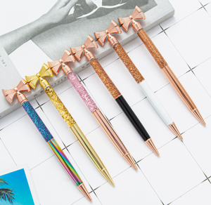 Stylo bille en métal rose doré avec nœud papillon et paillettes, corps noir, stylo fantaisie promotionnel mignon - Product Image 4