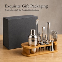 Ensemble de shaker à cocktails en acier inoxydable SINCERE avec support en bambou - Kit de mélange de boissons pour barman