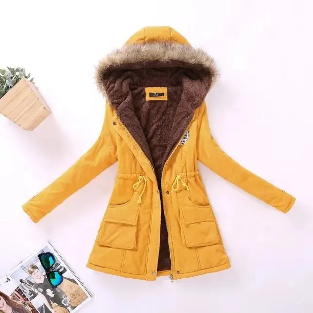 New Long Casual Parka Thickness Plus Size 5Xl Coat Snow Outwear Colder Jacket For Women Yellow Winter