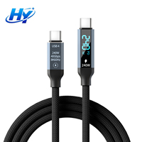 Câble USB 4.0 240W avec affichage numérique, double Type-C USB C vers C, charge rapide et transfert de données, câble tressé en nylon pour iPhone Samsung