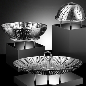 Foldable 304 Stainless Steel Steamer Rack Thickened Kitchen Multi Functional Telescopic Steamer Basket - Product Image 1