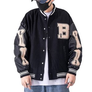 Blouson Bomber Unisexe Homme Style Universitaire Streetwear Respirant Anti-UV Polyester/Coton avec Patch Brodé Vintage Service OEM - Product Image 1