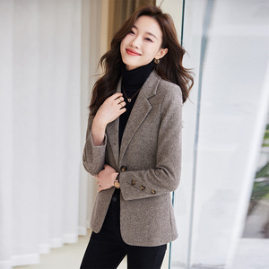 Women's Blazer Solid Color Woolen Fabric Anti-Wrinkle Spring Autumn 2023 New Style Elegant Petite Fit - Product Image 3