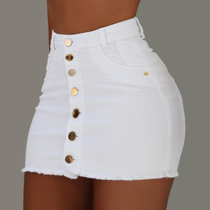 Falda Corta de Mezclilla para Mujer, de Cintura Alta, Color Sólido, Ajustada a la Cadera, Casual y a la Moda, Gran Venta - Product Image 1