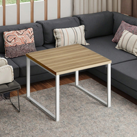 Table basse moderne carrée portable avec cadre en acier et structure à double barre, plateau en bois MFC, meubles de salon durables