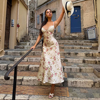 Robe d'été décontractée élégante, écologique, respirante, à imprimé floral numérique, tissée, coupe trapèze, à fines bretelles, décolleté plongeant, taille naturelle
