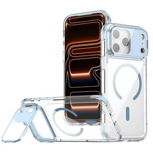 เคสโทรศัพท์ใสแบบแม่เหล็กใหม่สำหรับ iPhone 18 13 14 15 16 17 Pro Max พร้อมฟิล์มเลนส์ HD ขาตั้งในตัว ป้องกันการกระแทกทั้งสี่มุม - Product Image 1