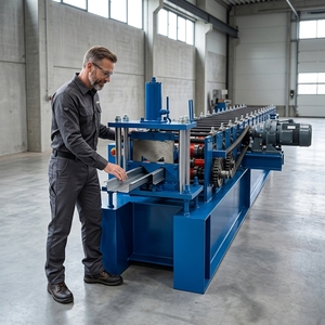 Machine de formage à froid de gouttières de toit de type M avec pompe à moteur pour tôles galvanisées, pour matériaux de construction - Product Image 1