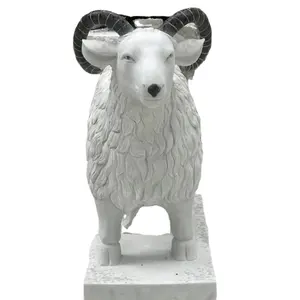 Wholesale plaza Garden street animal decoration design Stone art Sculpture Marble Sheep Statue