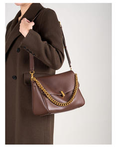 Women's Flip-on Genuine Leather Satchel Bag Luxury Twist <b>Lock</b> Designer Shoulder Bag with a Chain Decoration Charm Ready to Ship - Product Image 2