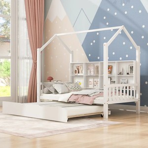 <span class=keywords><strong>Lit</strong></span> d'enfant Montessori en forme de maison, <span class=keywords><strong>lit</strong></span> au sol avec <span class=keywords><strong>lit</strong></span> gigogne et étagère de rangement, taille double/simple - Design maisonnette - Product Image 5