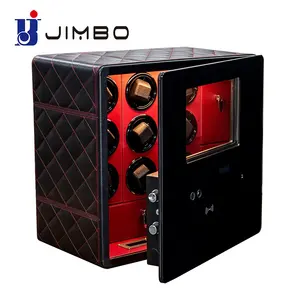 JIMBO Smart Luxury Rotations Mainspring Portable 9 Watch Winder Box Factory Price Steel Red Pu Leather Wine Box Leather Safebox