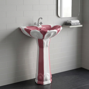 Rustic Red Oval Ceramic Wash <b>Basin</b> with Full Pedestal Designer Lavabo Sink for Modern Hotel Bathroom - Product Image 3