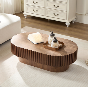 Modern Handcraft Drum Oval Wooden Coffee Table for Living Room <b>Small</b> Sturdy Pedestal Office Set - Product Image 5