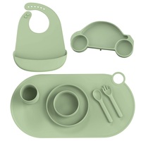 Ensemble d'alimentation pour bébé OEM ODM, non toxique, de qualité alimentaire, sans BPA, écologique, résistant au lave-vaisselle, avec bavoirs en silicone à compartiments, assiette et bol en forme d'ours