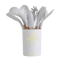 Ensemble d'ustensiles de cuisine en silicone sans BPA, non toxique, 12 pièces, outils de cuisson avec manches en bois, compatibles lave-vaisselle et four