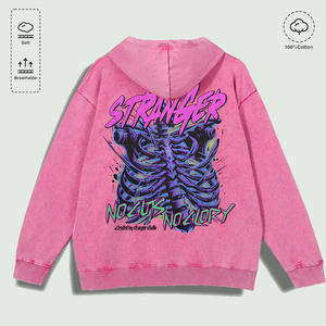 เสื้อฮู้ดกราฟิกหลายสีผ้าฝ้าย100% ล้างแล้ว "กระดูกซี่โครงโครงกระดูกคนแปลกหน้าไม่มีความกล้าไม่มีสง่า" - Product Image 5