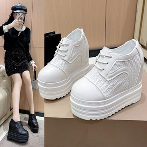 รองเท้าส้นเตารีดแบบผูกเชือกด้านหลัง หัวกลม สำหรับผู้หญิง ฤดูใบไม้ร่วง สไตล์ลำลอง พื้นหนา ไซส์ใหญ่ รองเท้าส้นเตารีดแบบสั้น - Product Image 3