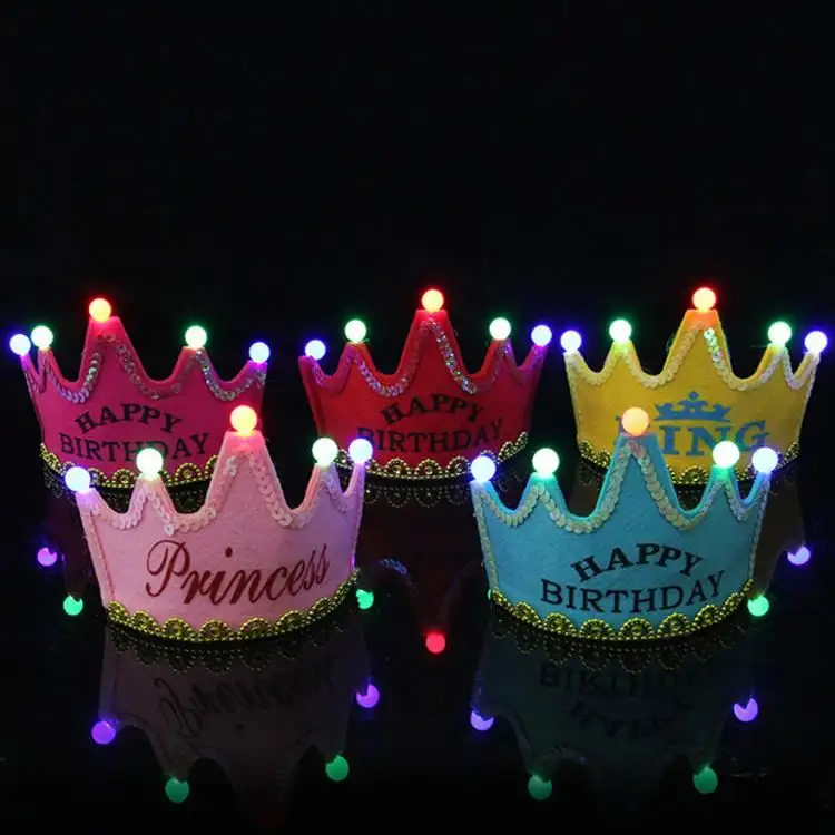 Birthday party supplies kids crown paper light led birthday hat