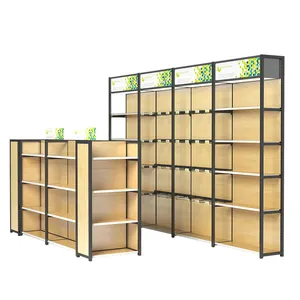 Custom Wooden Shelves For Retail Store Supermarket Wooden Display Rack Wooden Shelving