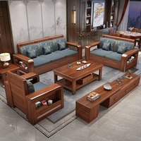 Ensemble de canapés sectionnels modernes en noyer, style européen de luxe léger, en bois d'ébène massif, avec rangement, pour salon