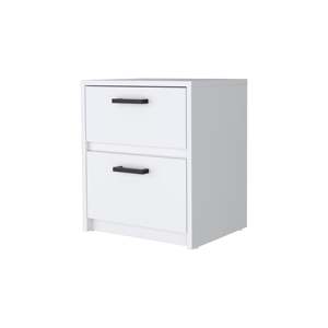 <b>White</b> 2 Drawer Nightstand Modern Bedroom Storage <b>Cabinet</b> With Black Handles For <b>Bedside</b> Use - Product Image 3