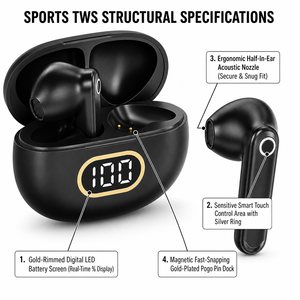 Écouteurs sans fil TWS Bluetooth 5.3 avec affichage numérique, résistance à l'eau IPX5, 4-5 heures de musique, 4 heures d'appels, sport, vente en gros OEM - Product Image 3
