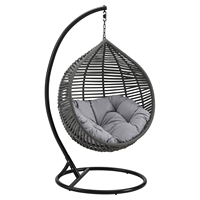 Fauteuil suspendu en rotin PE en forme de goutte d'eau avec support et coussin épais, chaise balançoire intérieure/extérieure, vente en gros OEM